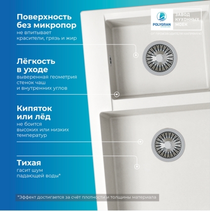 Мойка кухонная POLYGRAN BRIG 772 (белый хлопок №36)